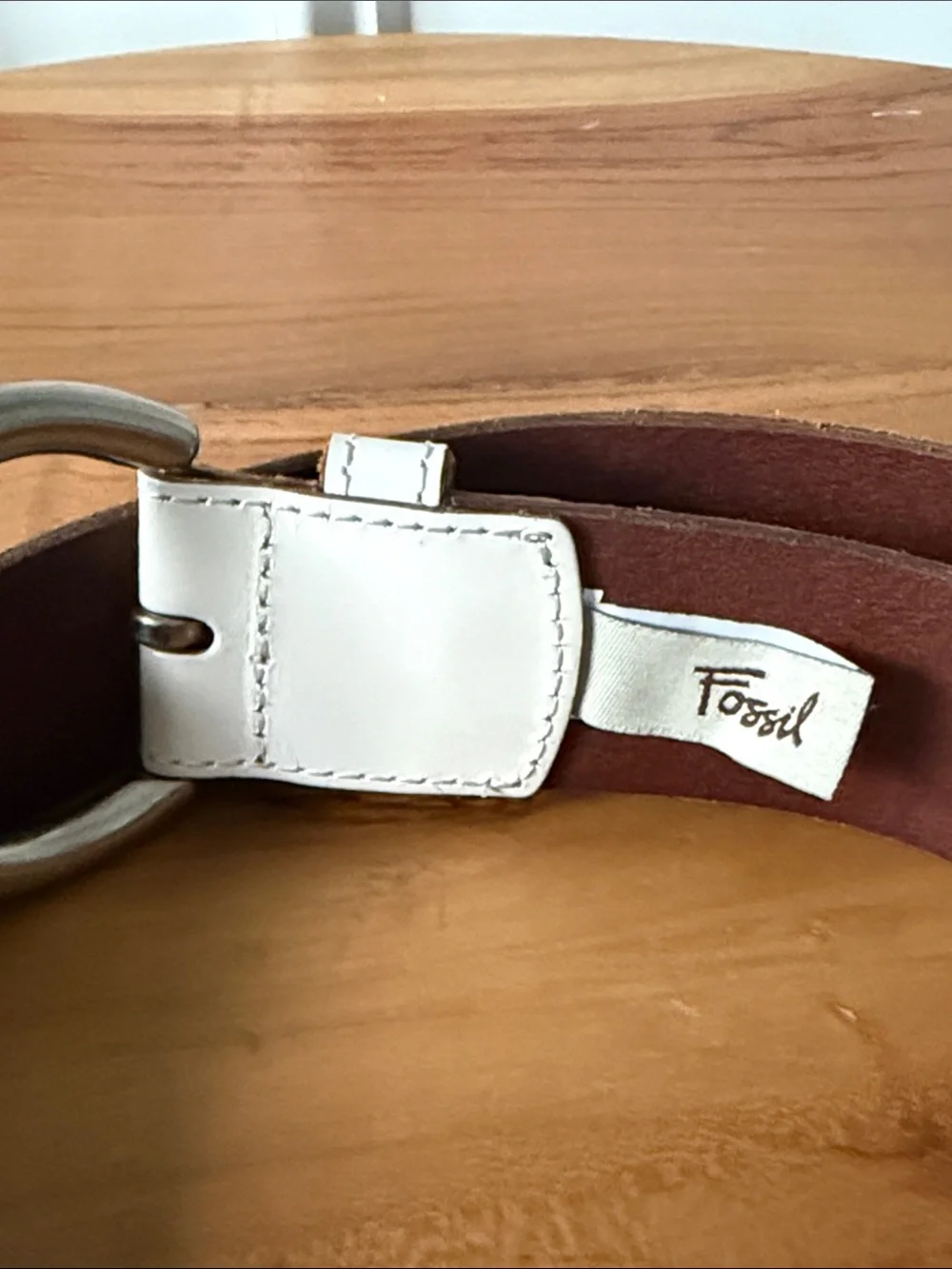 Fossil Patchwork Leather Belt Sz S Small Cream Woven Boho Western Silver Tone